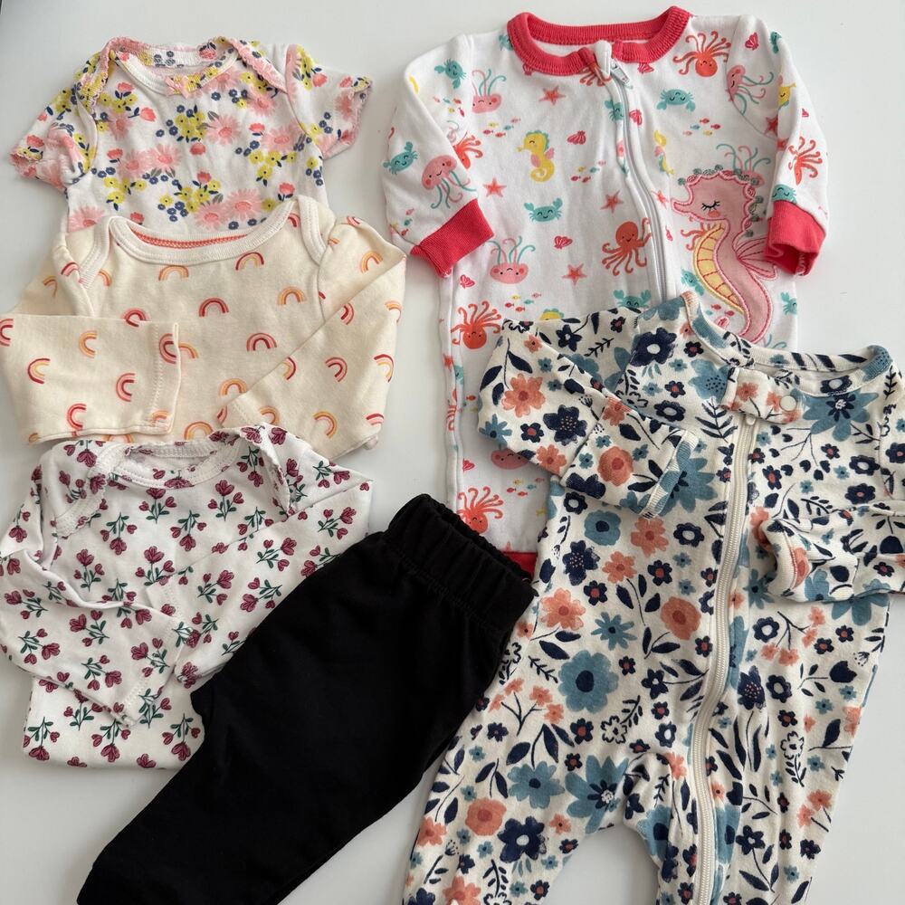 6x Carter’s Cloud Island Koala Baby Baby Girl Newborn onesies zip pjs pants